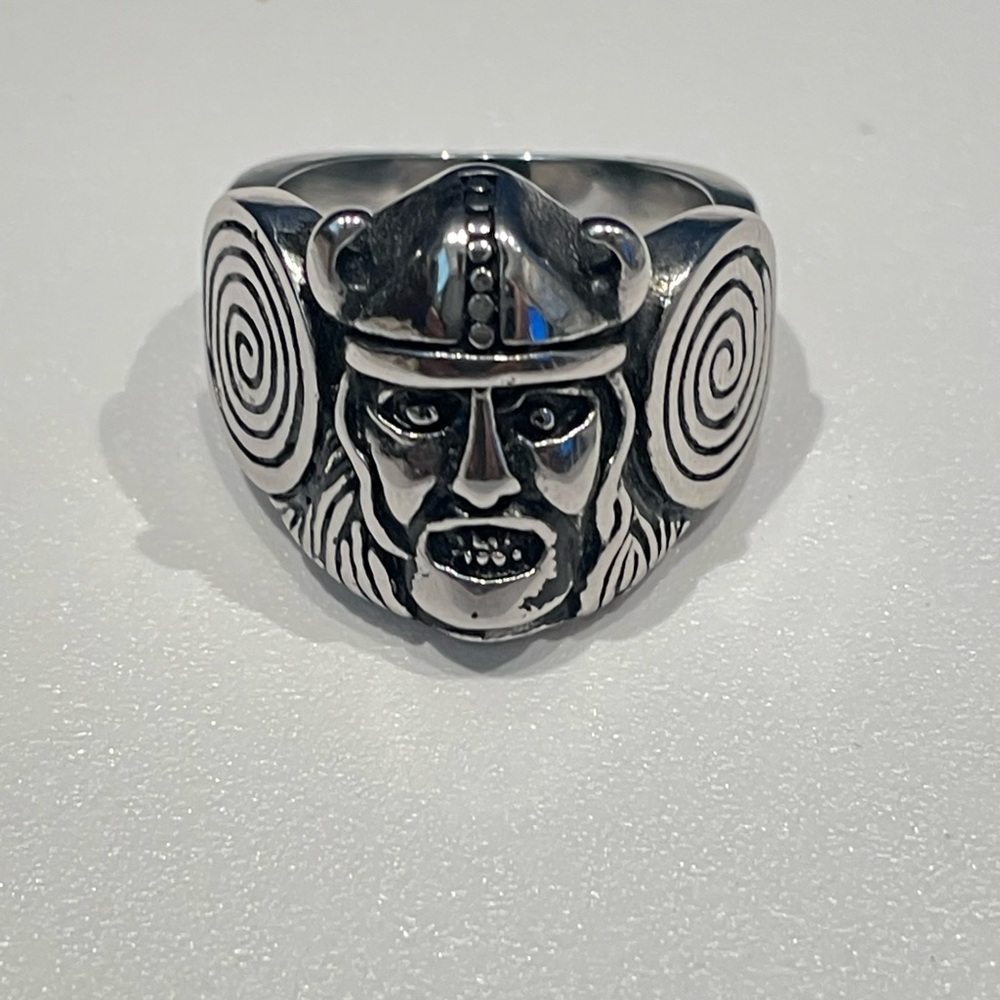 Silver Stainless Steel Viking Warrior Ring